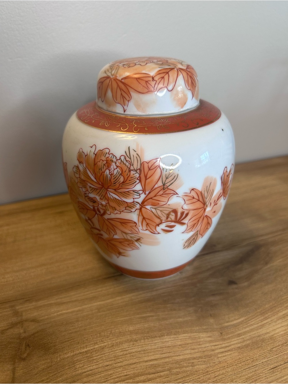 Vintage Orange and White Floral Ginger Jar by Vintage Mico Japan